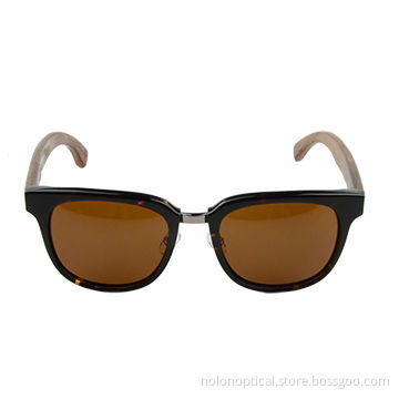 Polarized aviator acetate sunglasses with wood temples